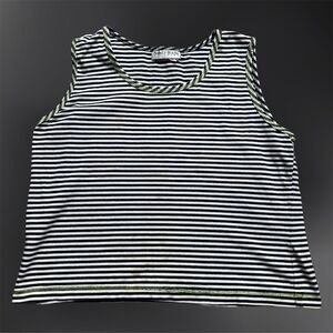 Nancy Bolen City Girl Striped tank. Lime green stitching. Stained. XL